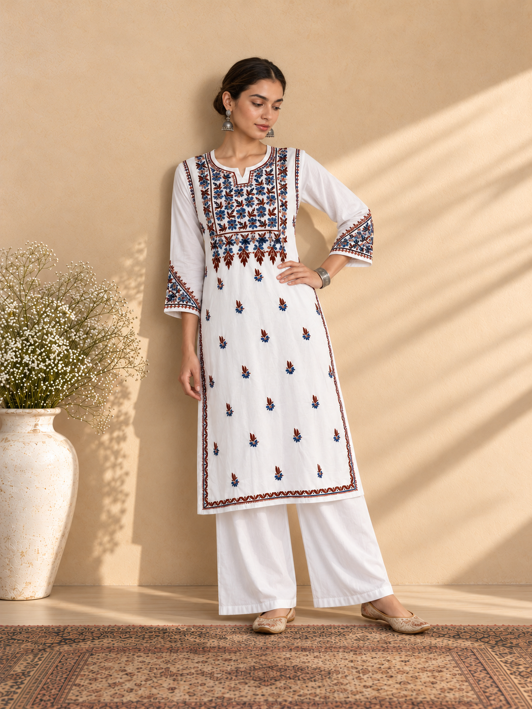 Laila Cotton Chikankari Straight Kurta