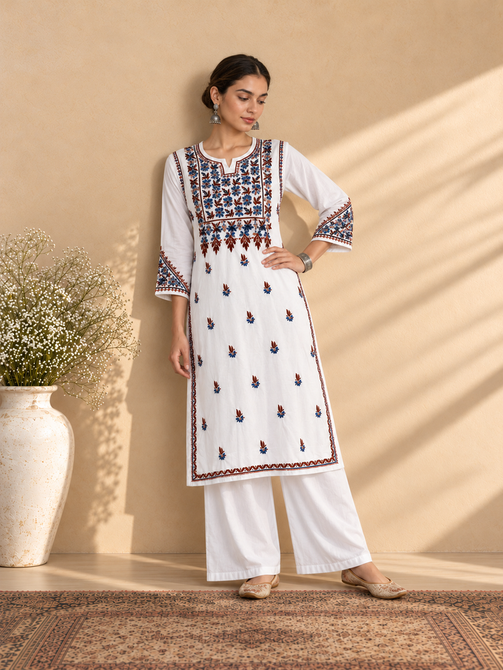 Laila Cotton Chikankari Straight Kurta
