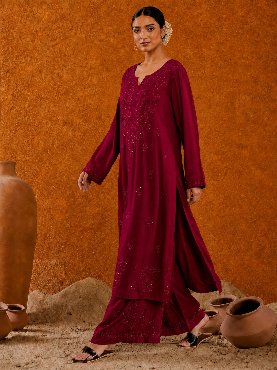 Avika Rayon Chikankari Mukaish Co-ord Set