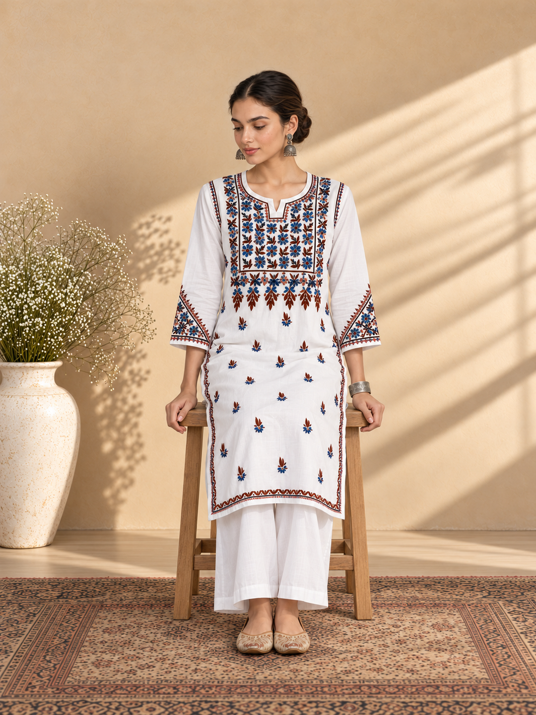 Laila Cotton Chikankari Straight Kurta