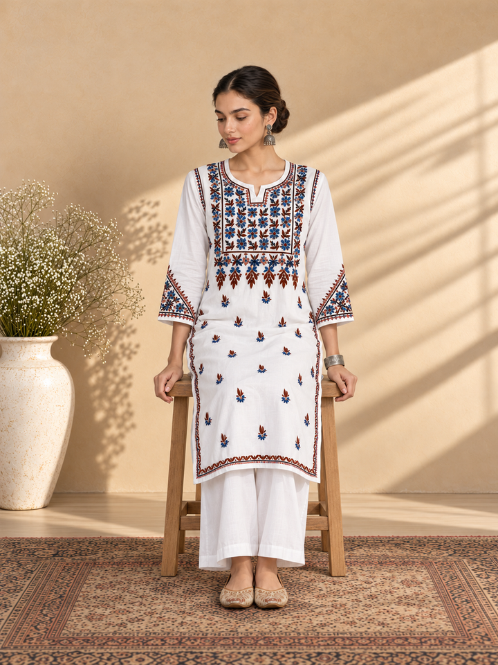 Laila Cotton Chikankari Straight Kurta