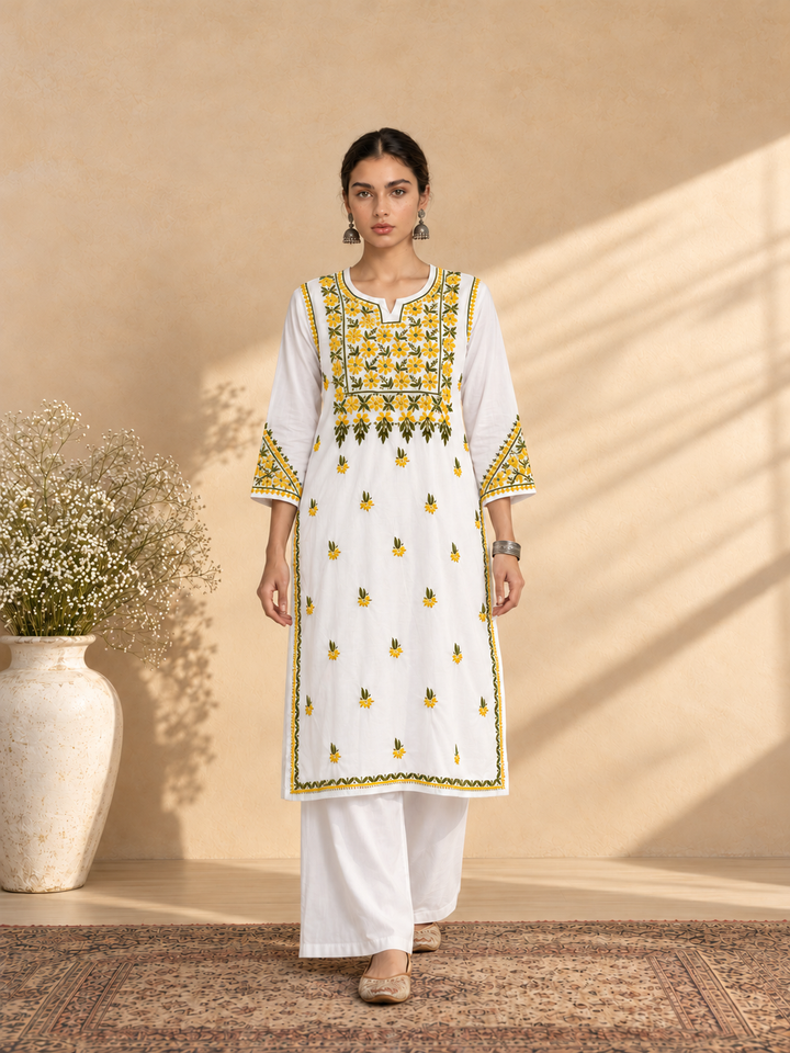 Laila Cotton Chikankari Straight Kurta