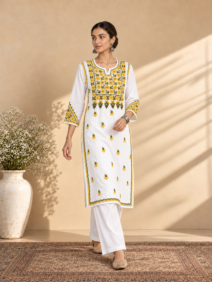 Laila Cotton Chikankari Straight Kurta