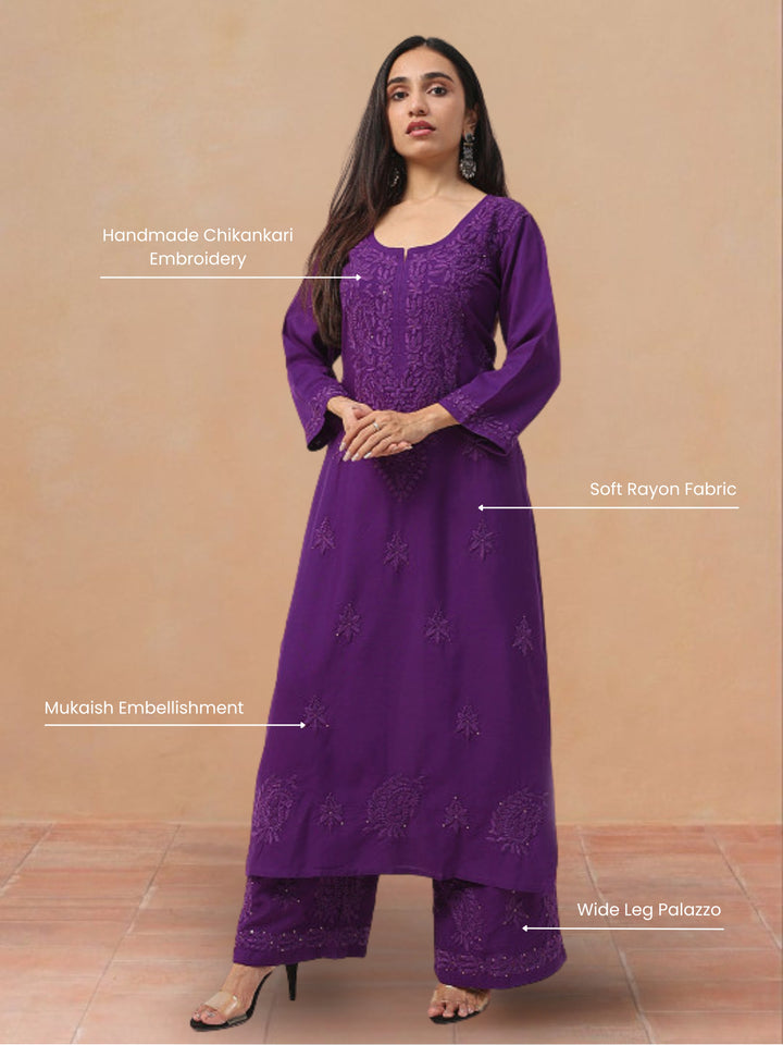Avika Rayon Chikankari Mukaish Co-ord Set