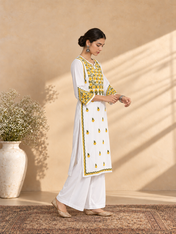 Laila Cotton Chikankari Straight Kurta