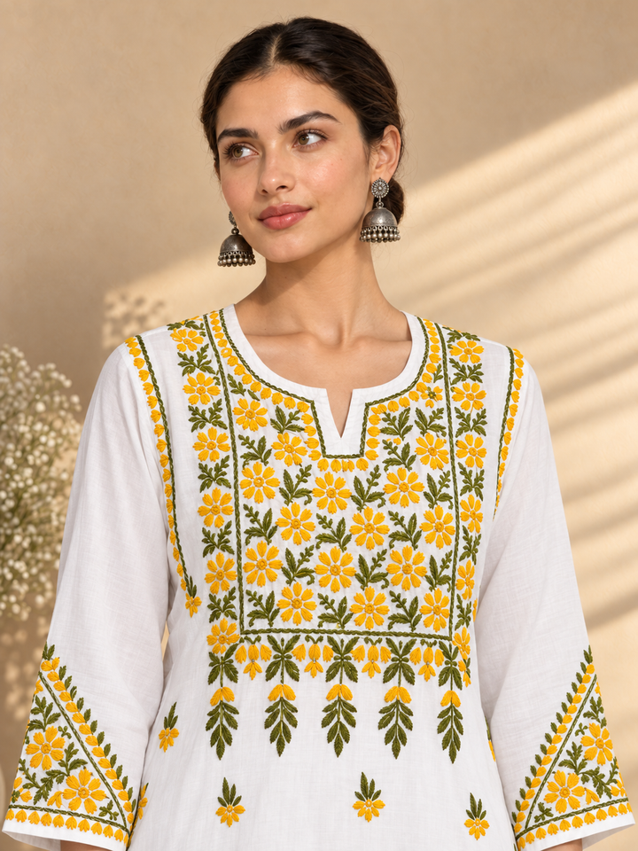 Laila Cotton Chikankari Straight Kurta