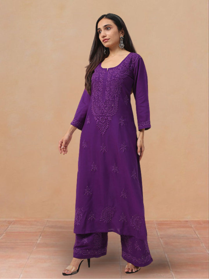 Avika Rayon Chikankari Mukaish Co-ord Set