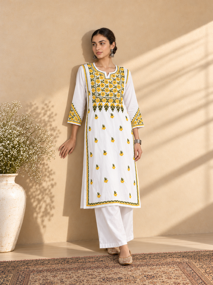 Laila Cotton Chikankari Straight Kurta