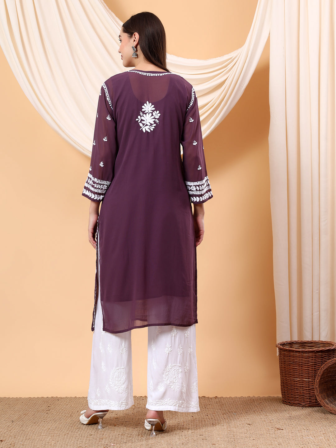 Wafa Chikankari Sheer Georgette Straight Kurta