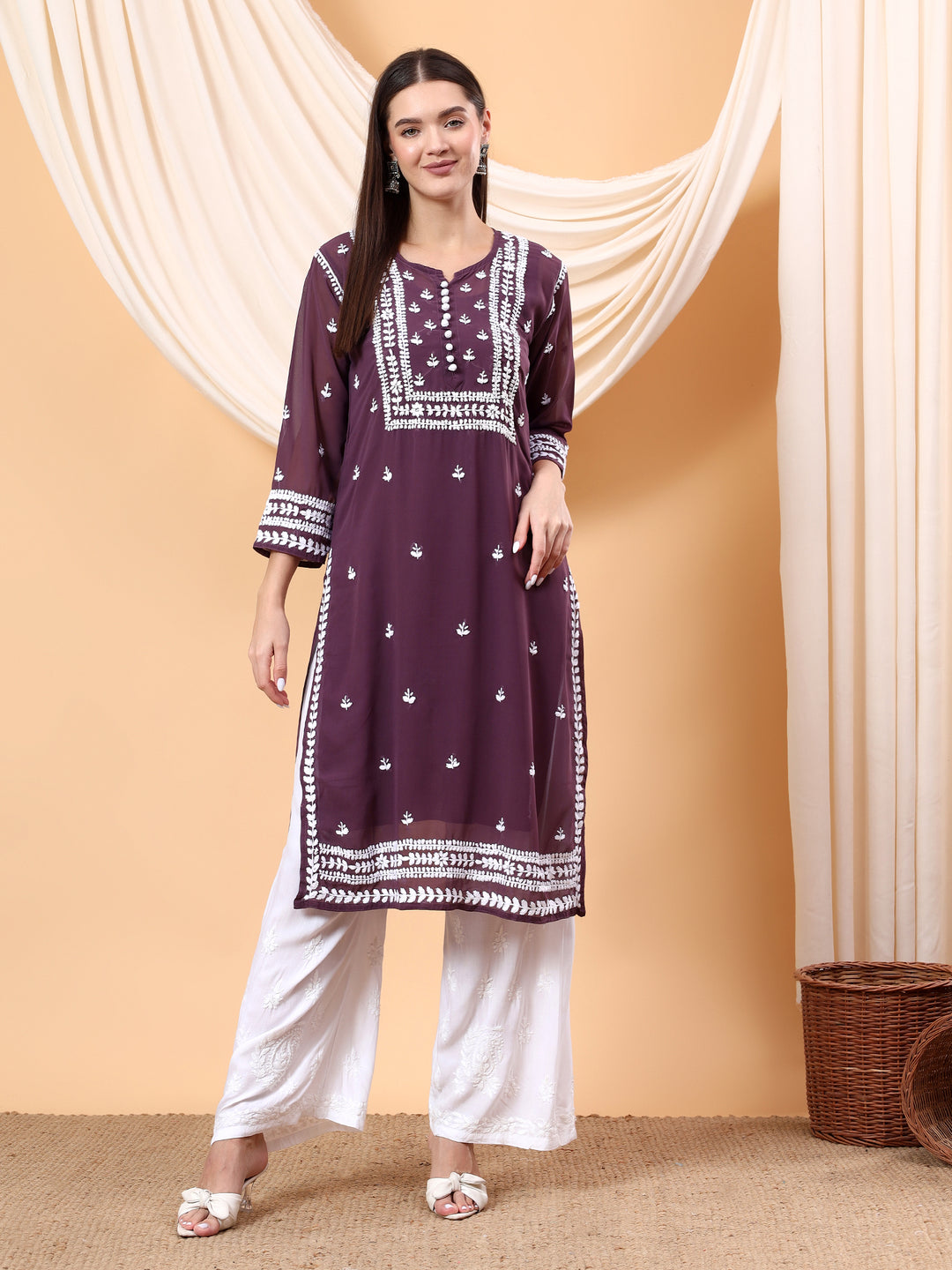 Wafa Chikankari Sheer Georgette Straight Kurta