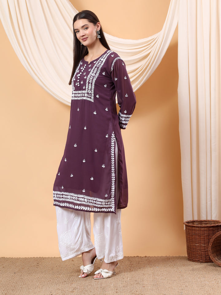 Wafa Chikankari Sheer Georgette Straight Kurta