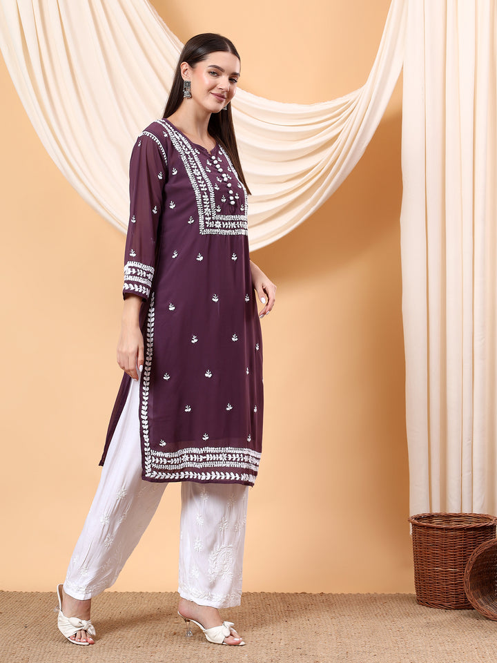 Wafa Chikankari Sheer Georgette Straight Kurta