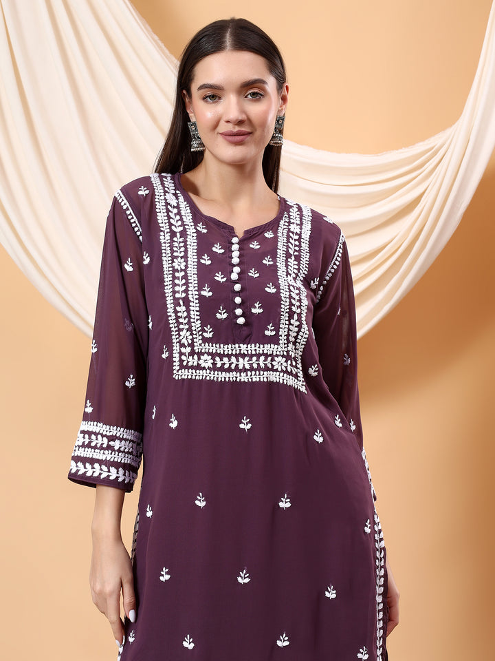 Wafa Chikankari Sheer Georgette Straight Kurta