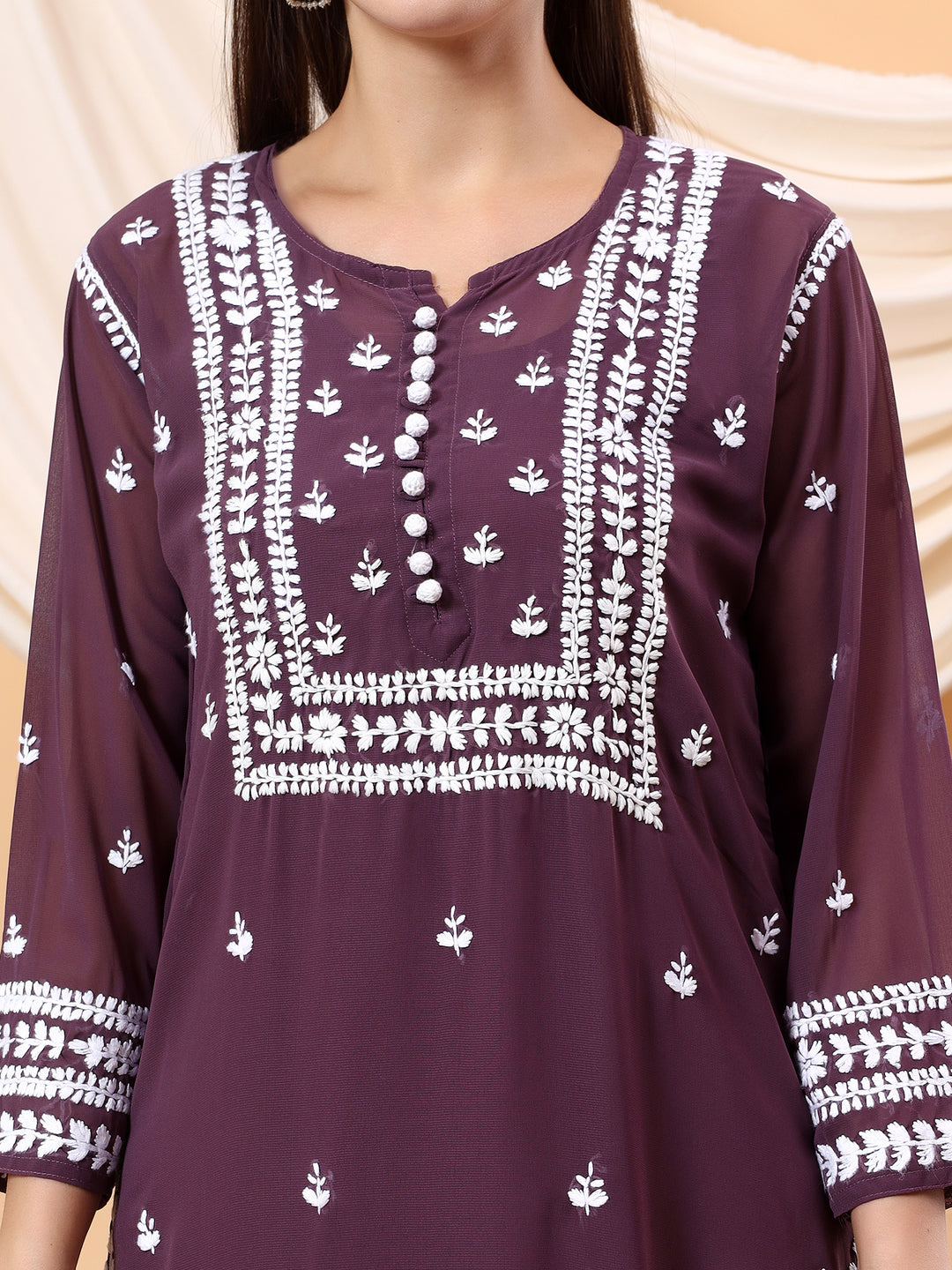 Wafa Chikankari Sheer Georgette Straight Kurta