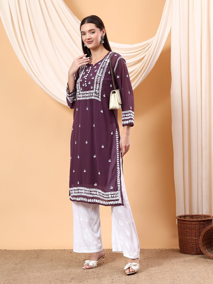 Wafa Chikankari Sheer Georgette Straight Kurta