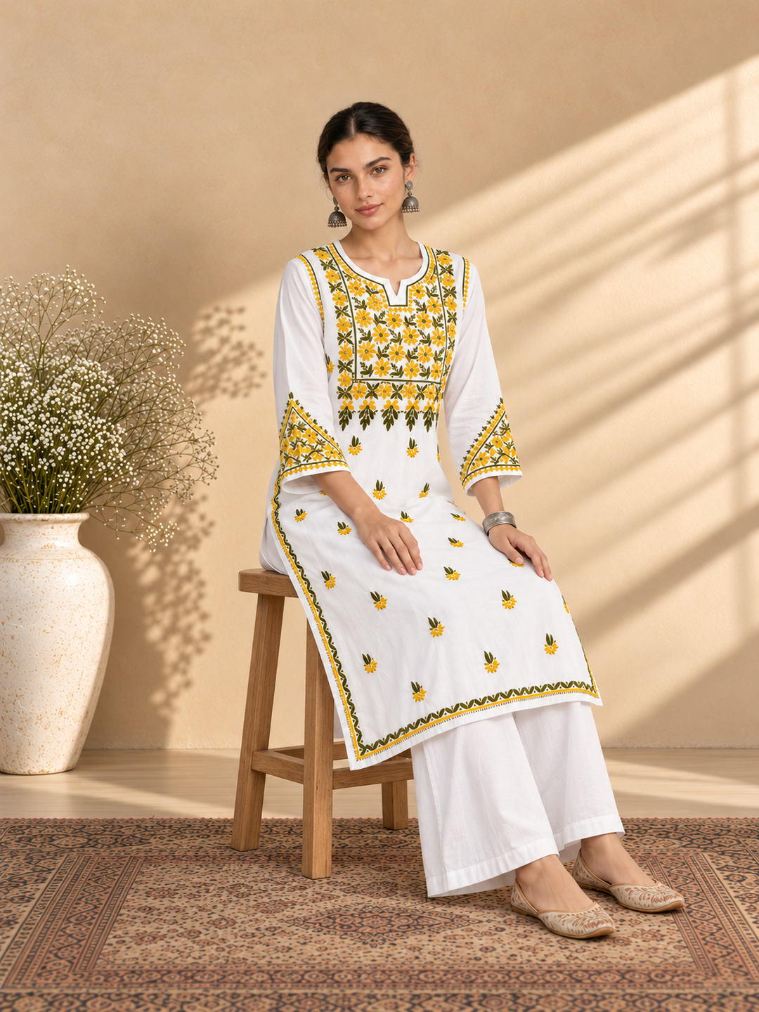 Laila Cotton Chikankari Straight Kurta