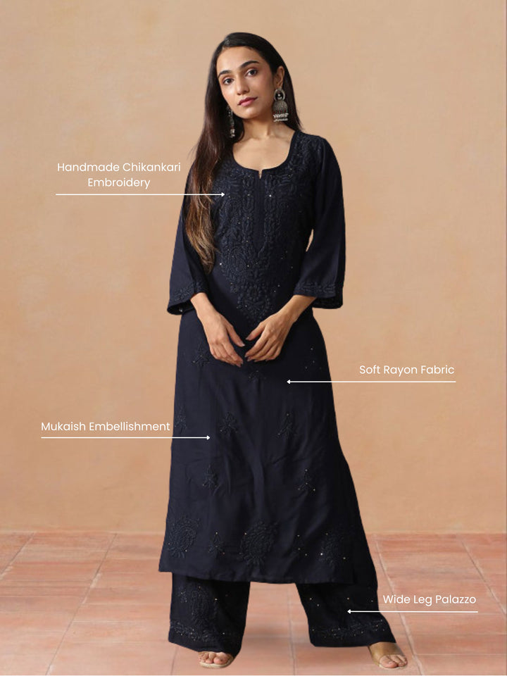 Avika Rayon Chikankari Mukaish Co-ord Set
