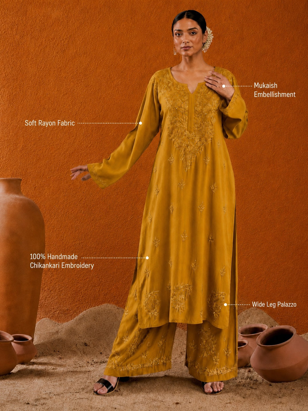 Avika Rayon Chikankari Mukaish Co-ord Set