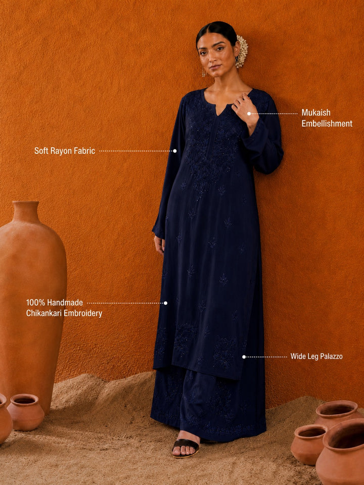 Avika Rayon Chikankari Mukaish Co-ord Set