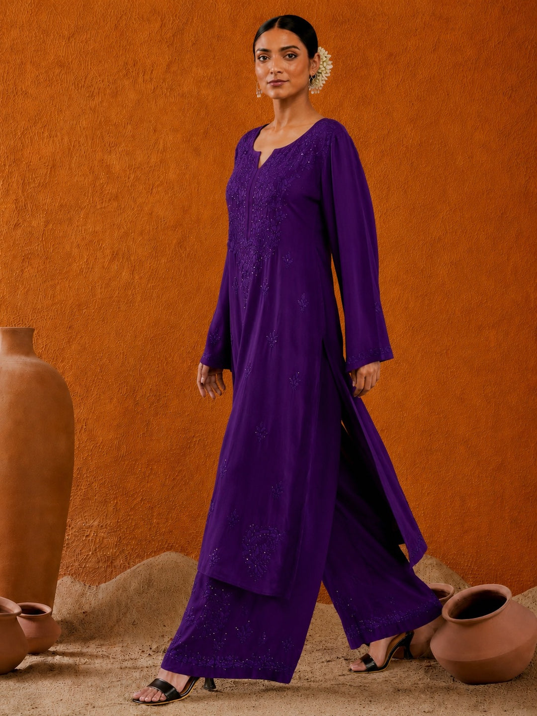 Avika Rayon Chikankari Mukaish Co-ord Set