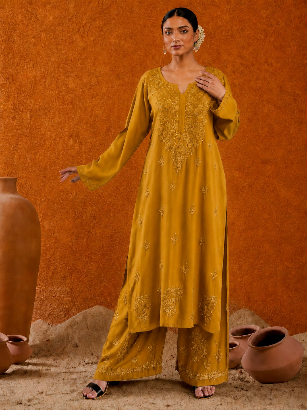 Avika Rayon Chikankari Mukaish Co-ord Set