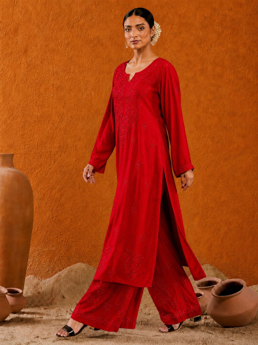 Avika Rayon Chikankari Mukaish Co-ord Set