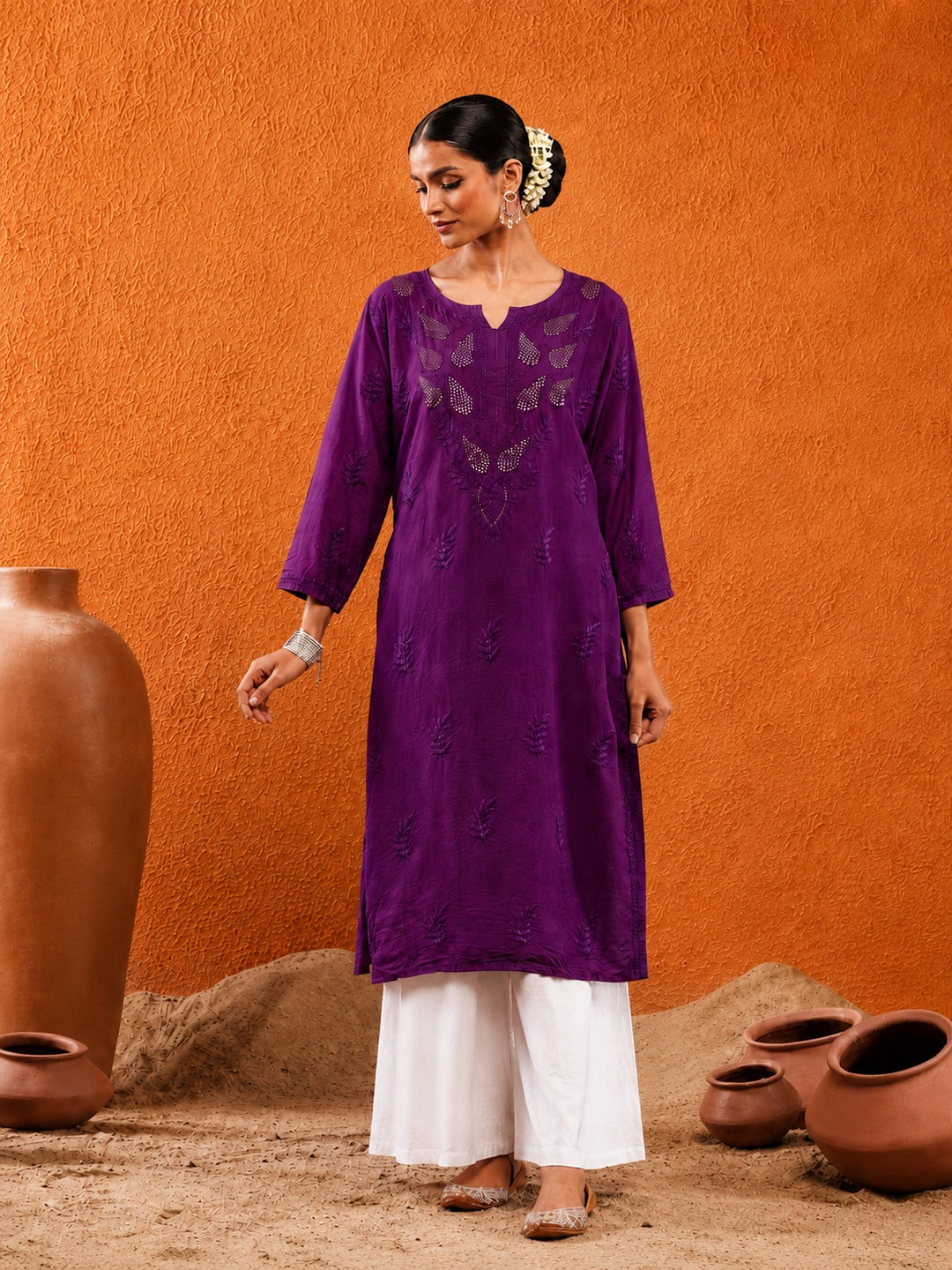 Karisma Chanderi Chikankari Mukaish Straight Kurta