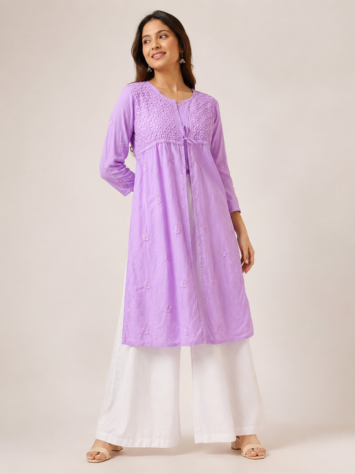 Afiya Chikankari Long Cotton Shrug