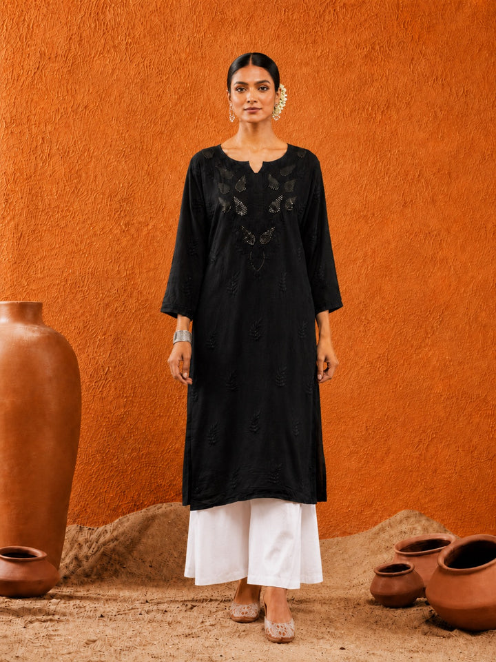Karisma Chanderi Chikankari Mukaish Straight Kurta