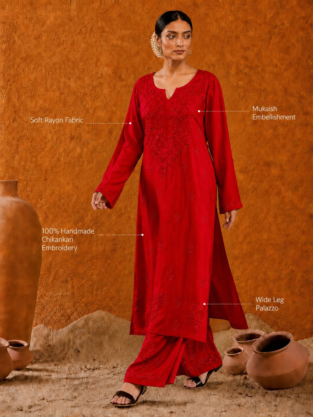 Avika Rayon Chikankari Mukaish Co-ord Set