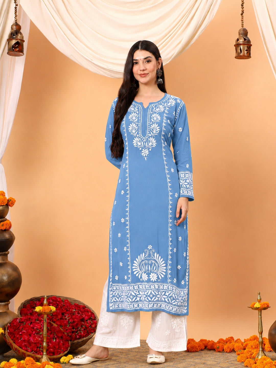 Gauri Modal Chikankari Premium Straight Kurta
