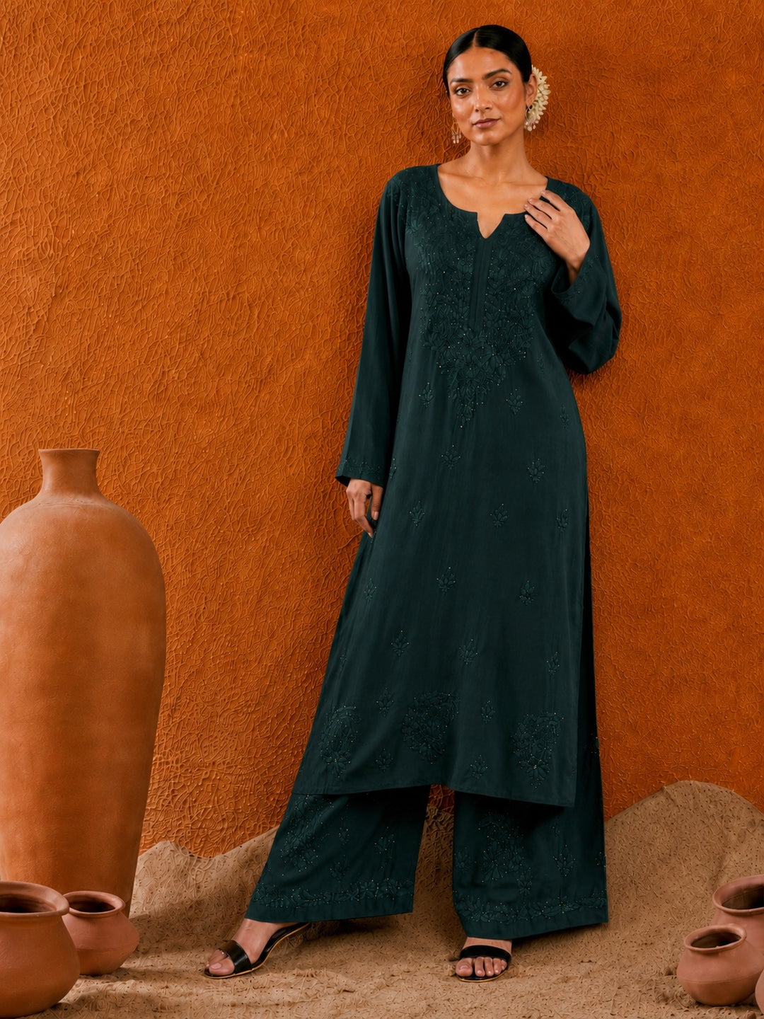 Avika Rayon Chikankari Mukaish Co-ord Set