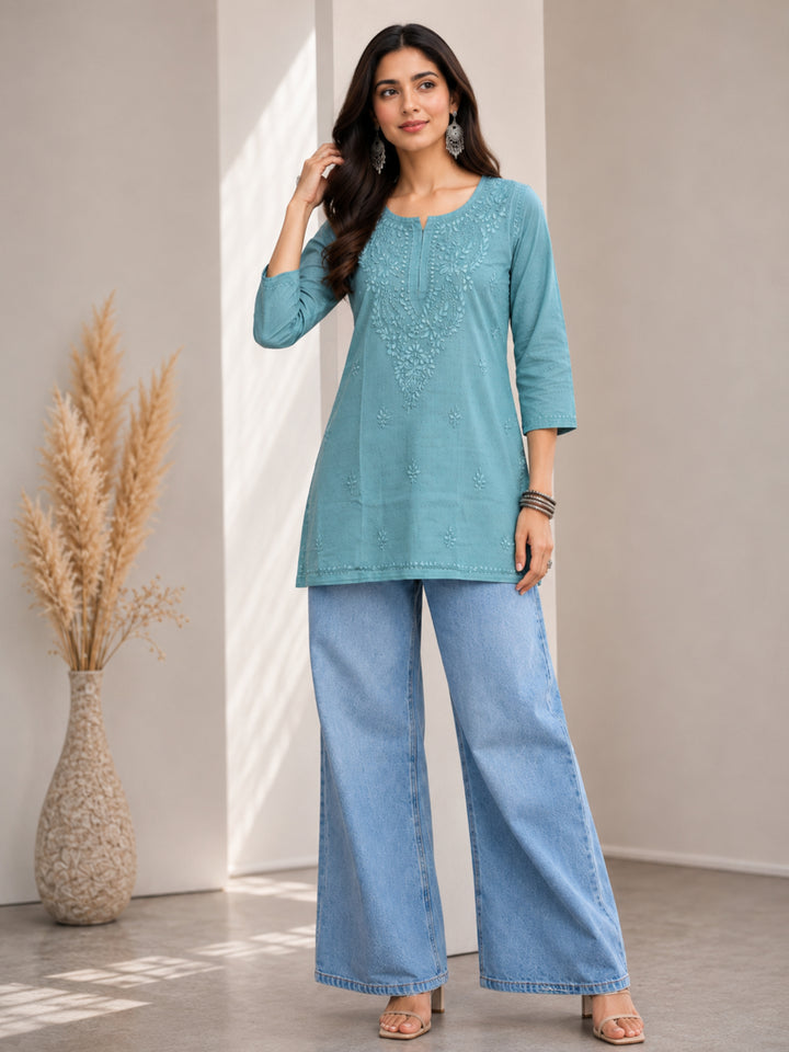 Avya Chikankari Dyed Short Kurti