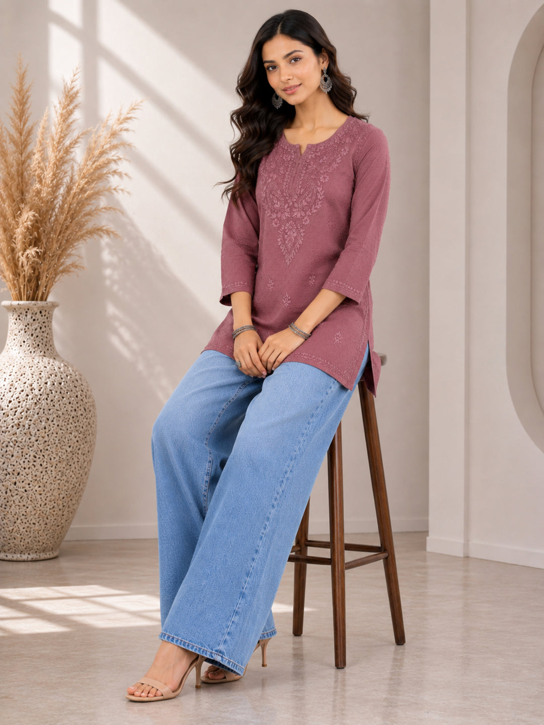 Avya Chikankari Dyed Short Kurti
