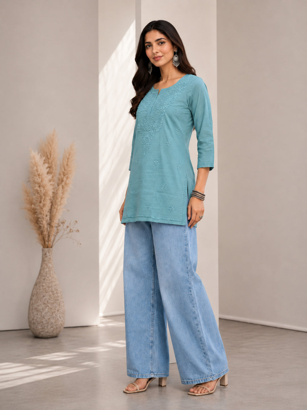 Avya Chikankari Dyed Short Kurti