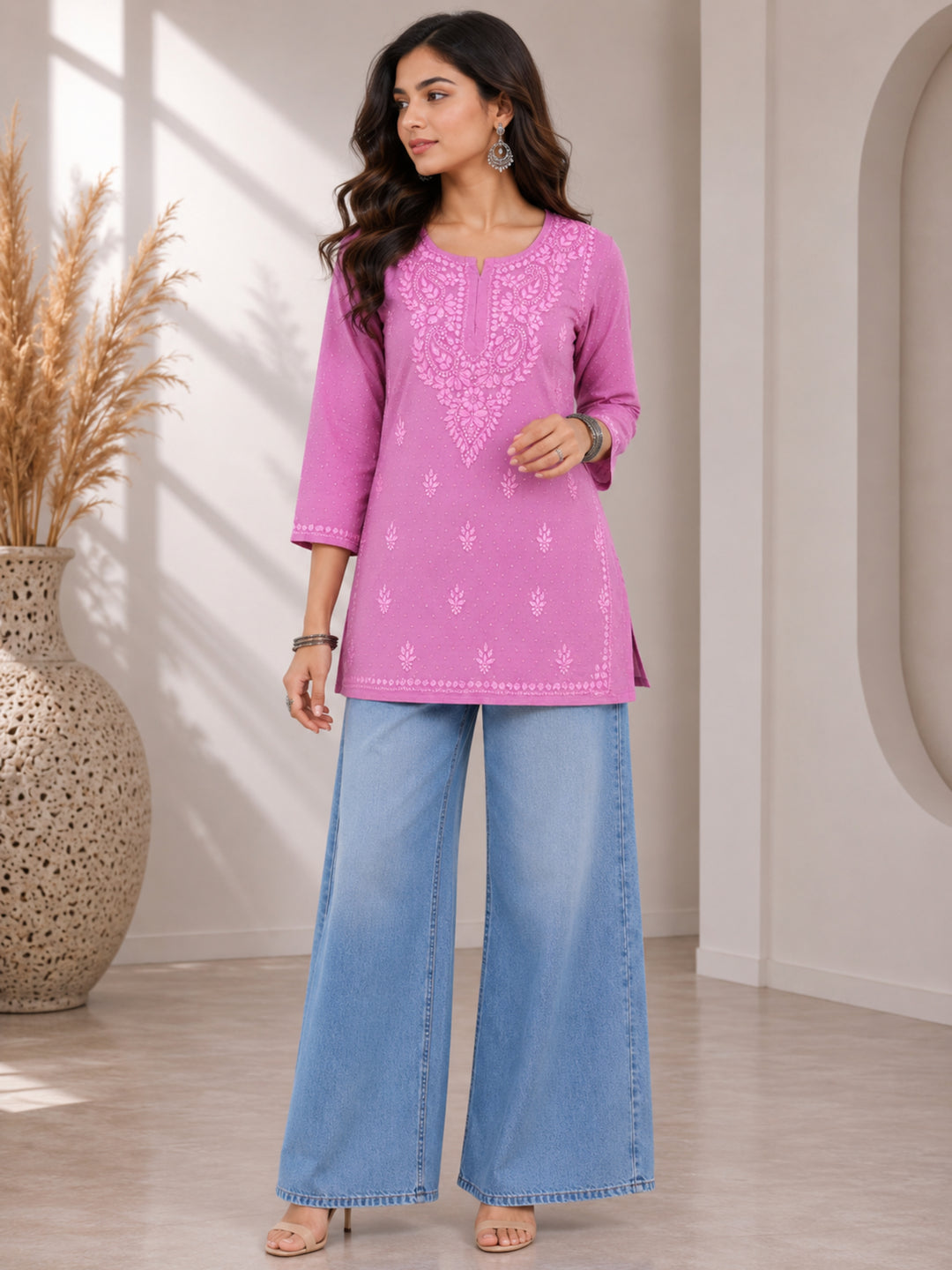 Avya Chikankari Dyed Short Kurti