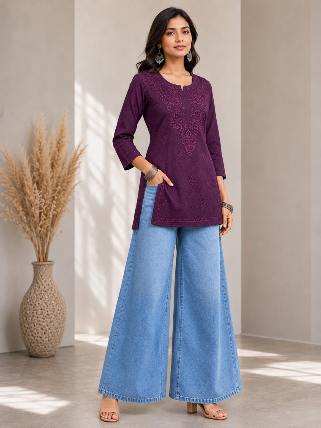 Avya Chikankari Dyed Short Kurti