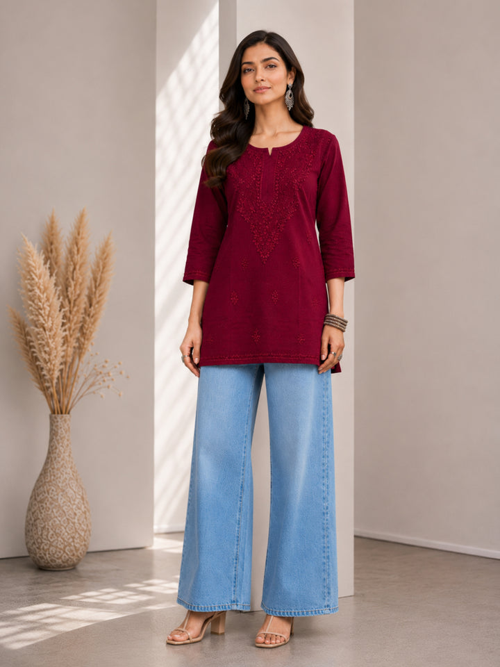 Avya Chikankari Dyed Short Kurti
