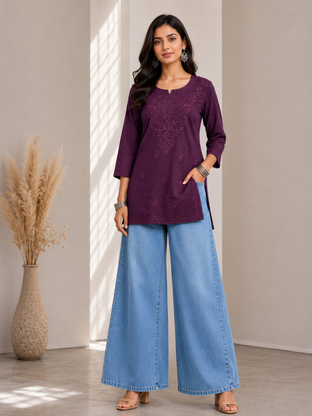 Avya Chikankari Dyed Short Kurti