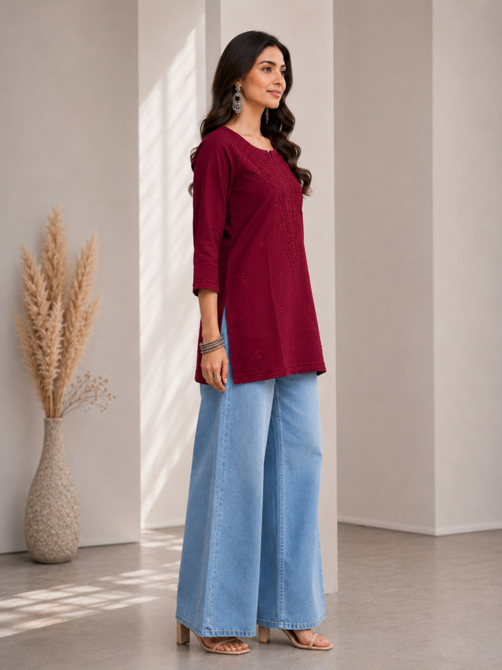 Avya Chikankari Dyed Short Kurti