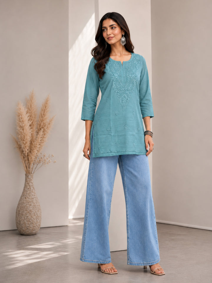 Avya Chikankari Dyed Short Kurti