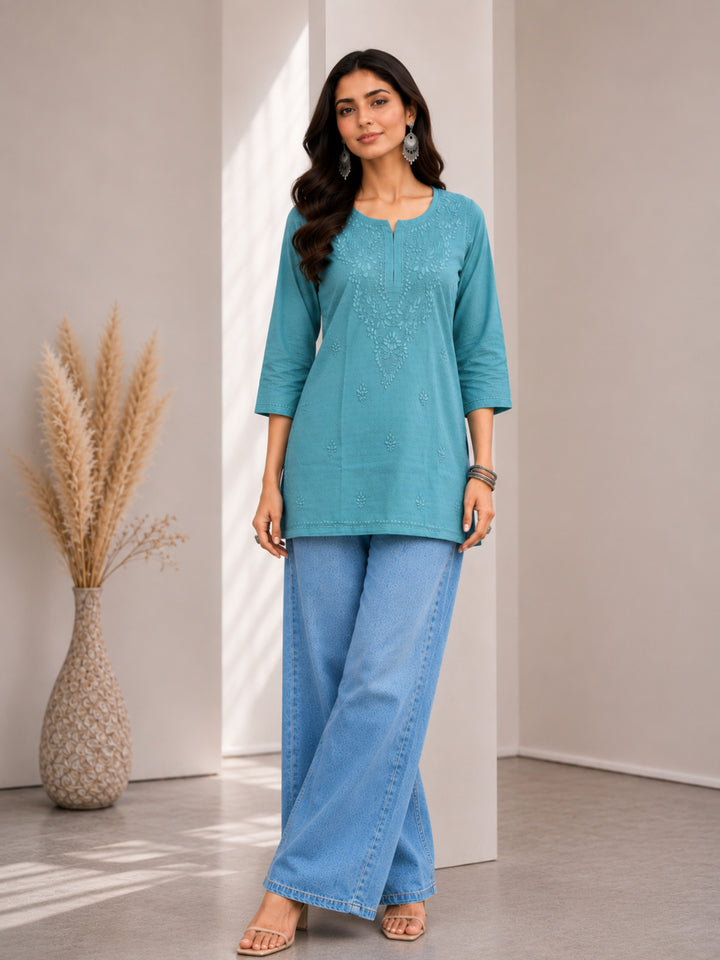 Avya Chikankari Dyed Short Kurti