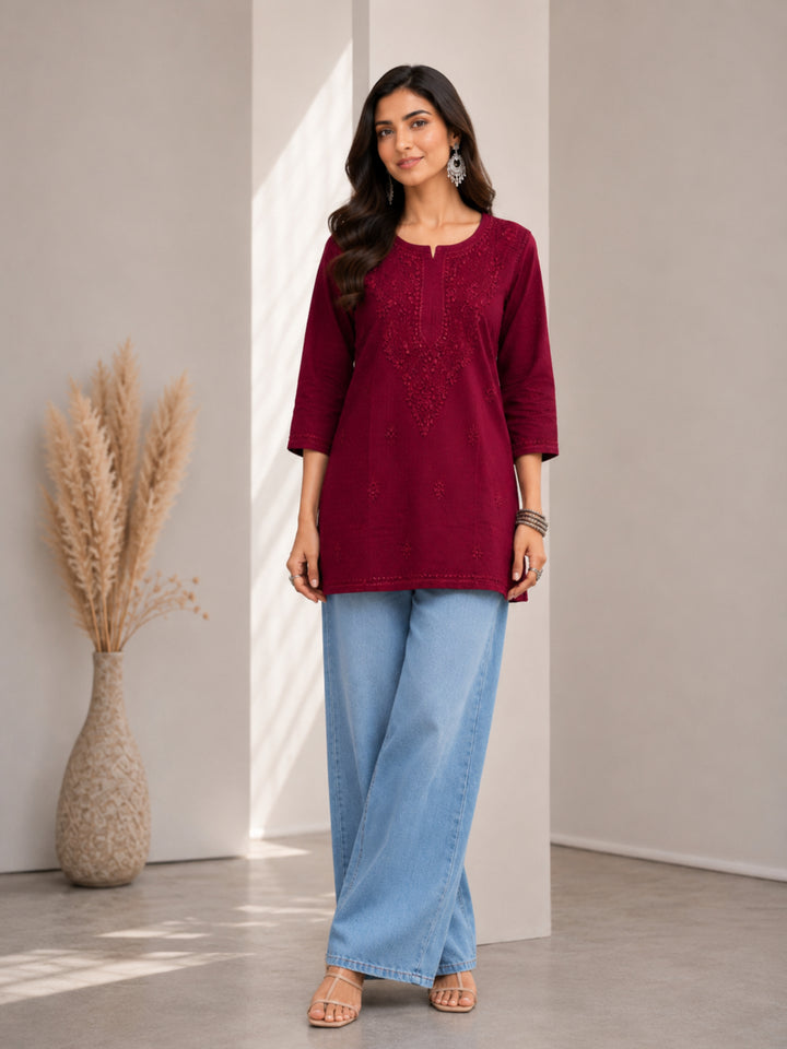 Avya Chikankari Dyed Short Kurti