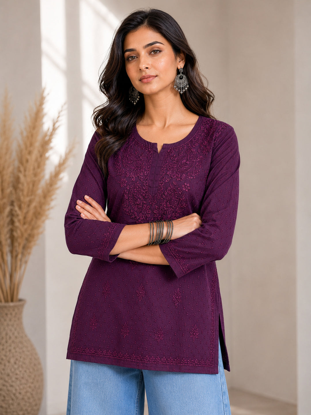 Avya Chikankari Dyed Short Kurti