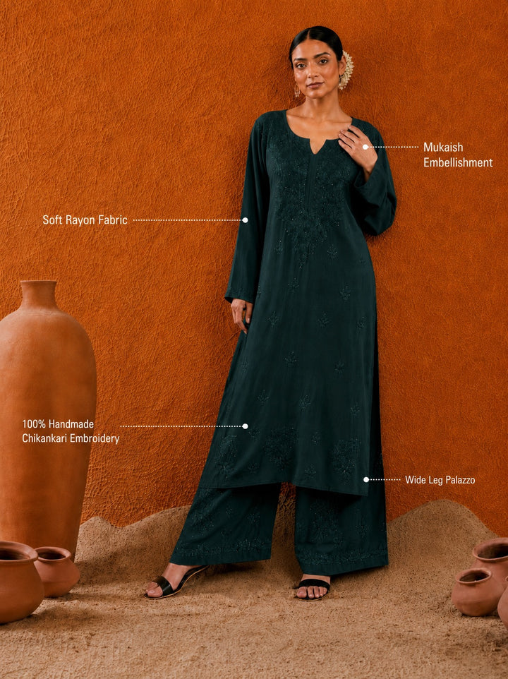 Avika Rayon Chikankari Mukaish Co-ord Set