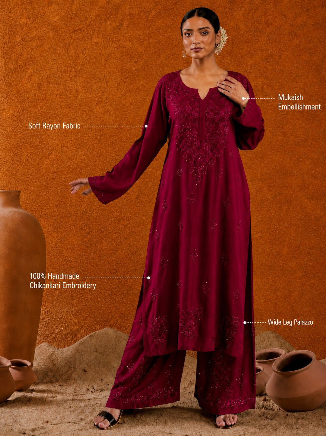 Avika Rayon Chikankari Mukaish Co-ord Set