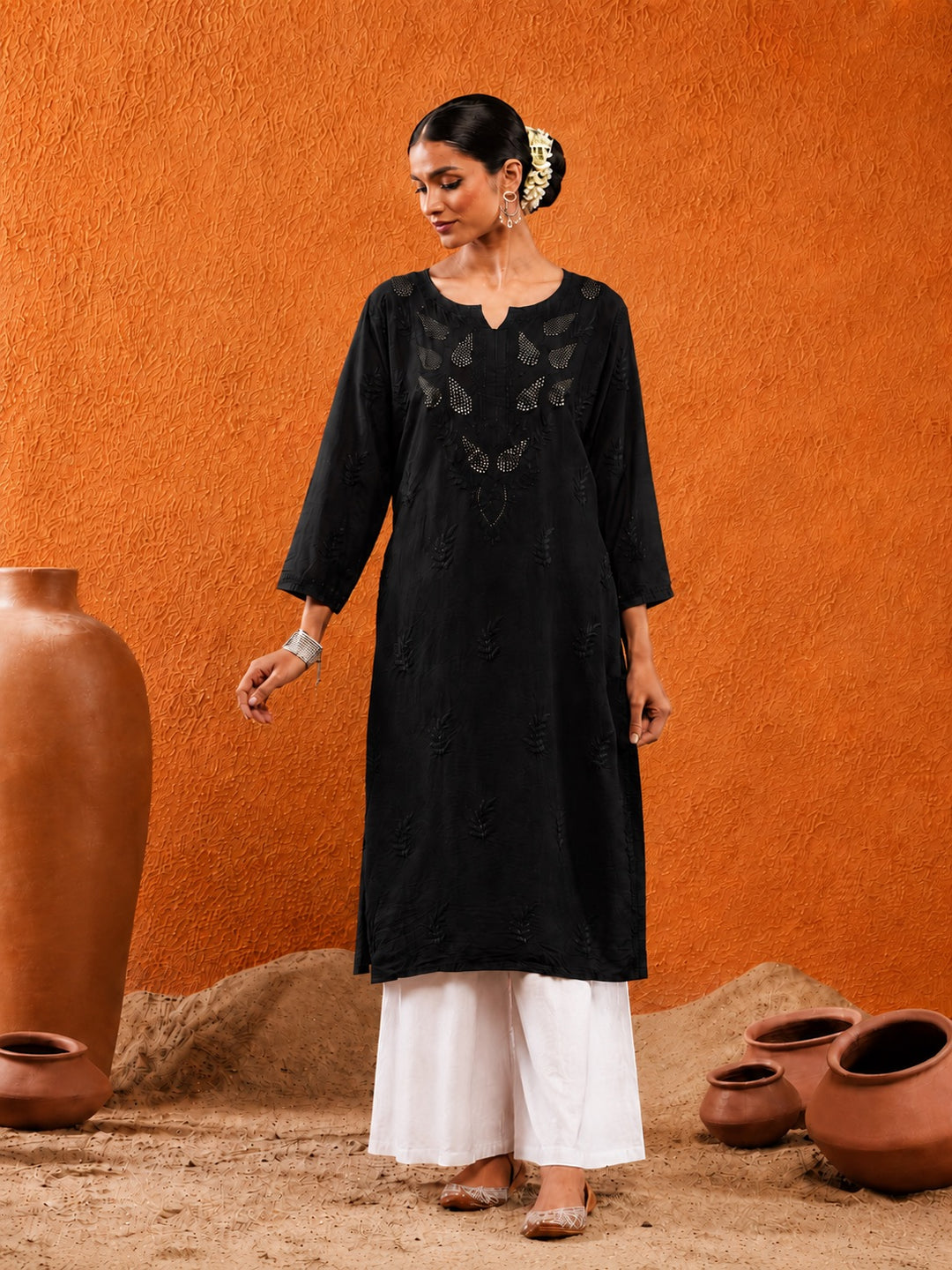 Karisma Chanderi Chikankari Mukaish Straight Kurta