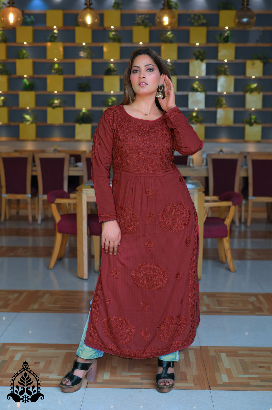 Aalia Chikankari Cotton Angarkha Kurta