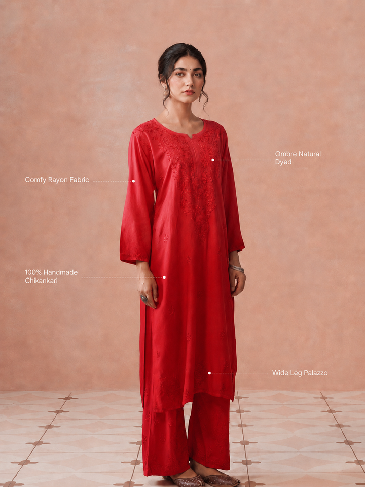Arzoo Chikankari Ombre Rayon Co-ord Set