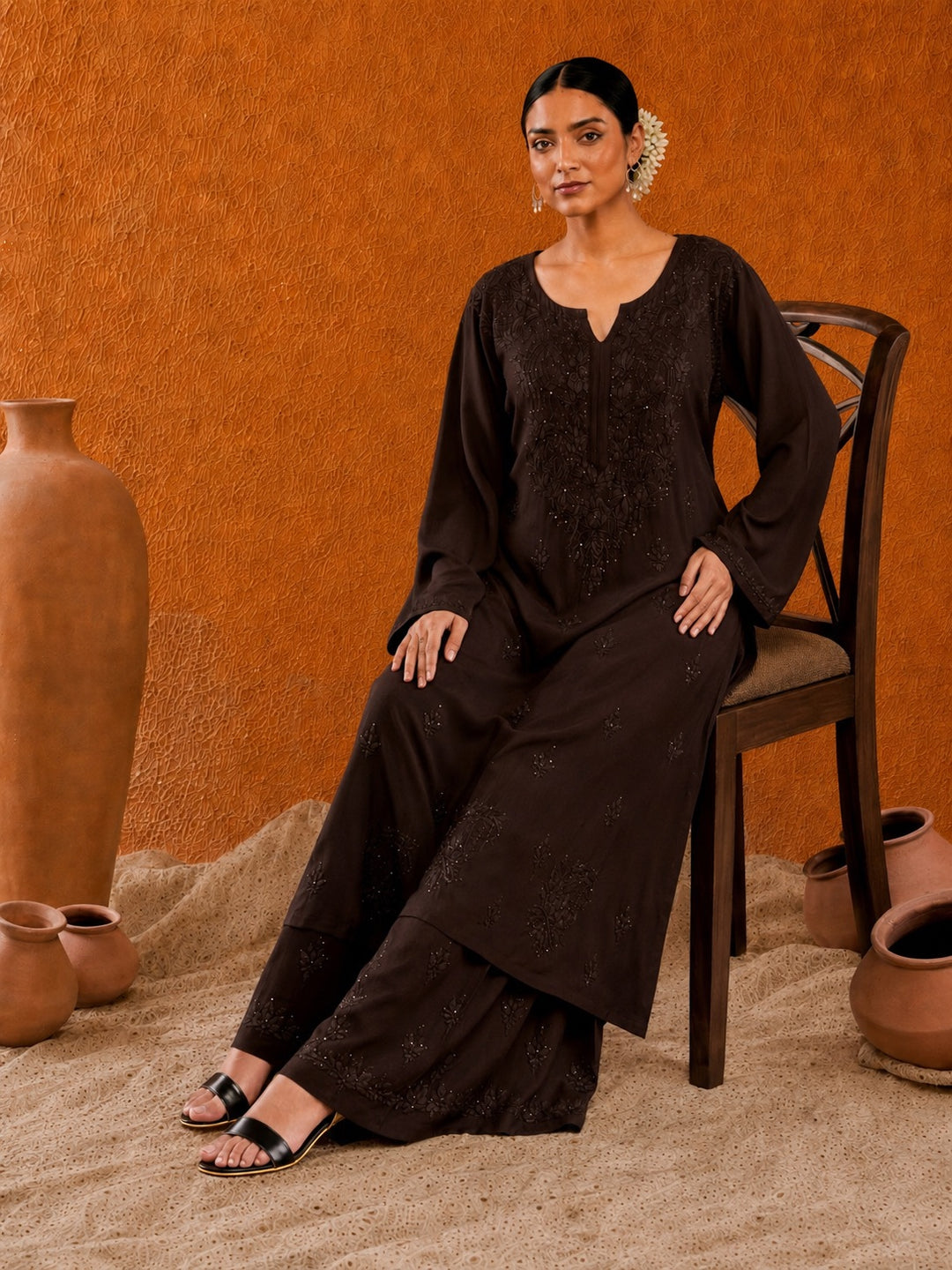 Avika Rayon Chikankari Mukaish Co-ord Set